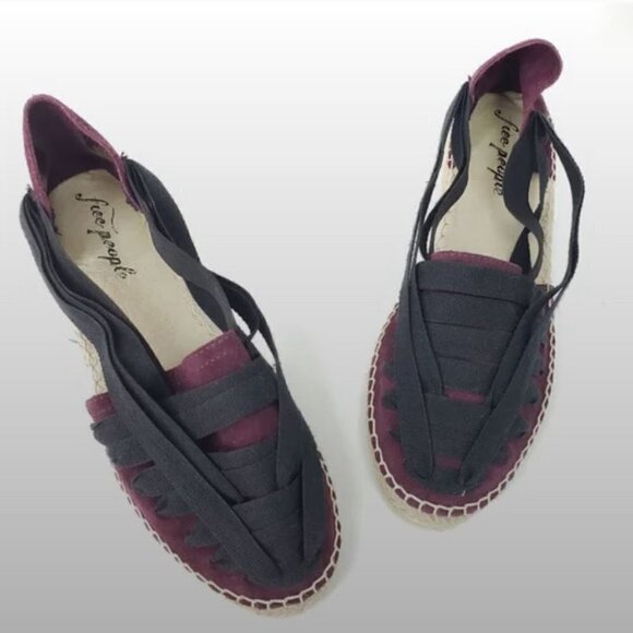 Free People SEVILLE Espadrilles Maroon Black Tan 37 NEW - Picture 1 of 11